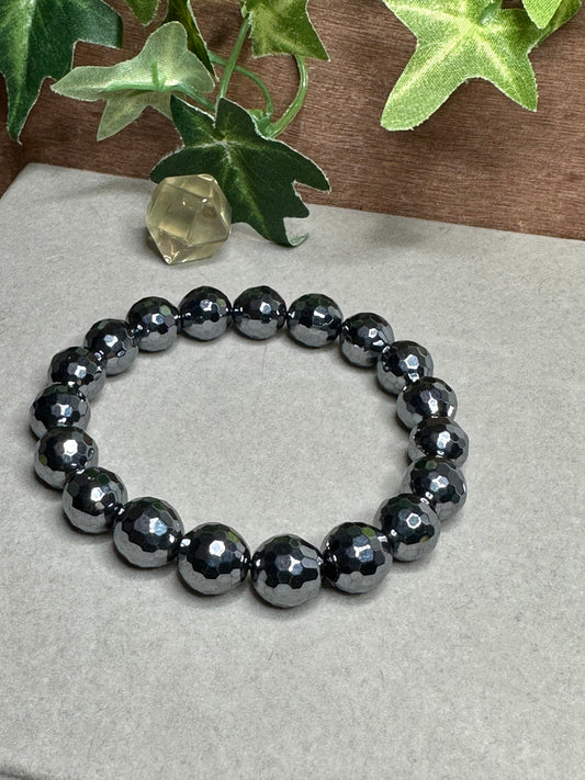 Genuine Terahertz Faceted Round Stone 9mm Bracelet for Vitality, Good fortune and Positive relationships.