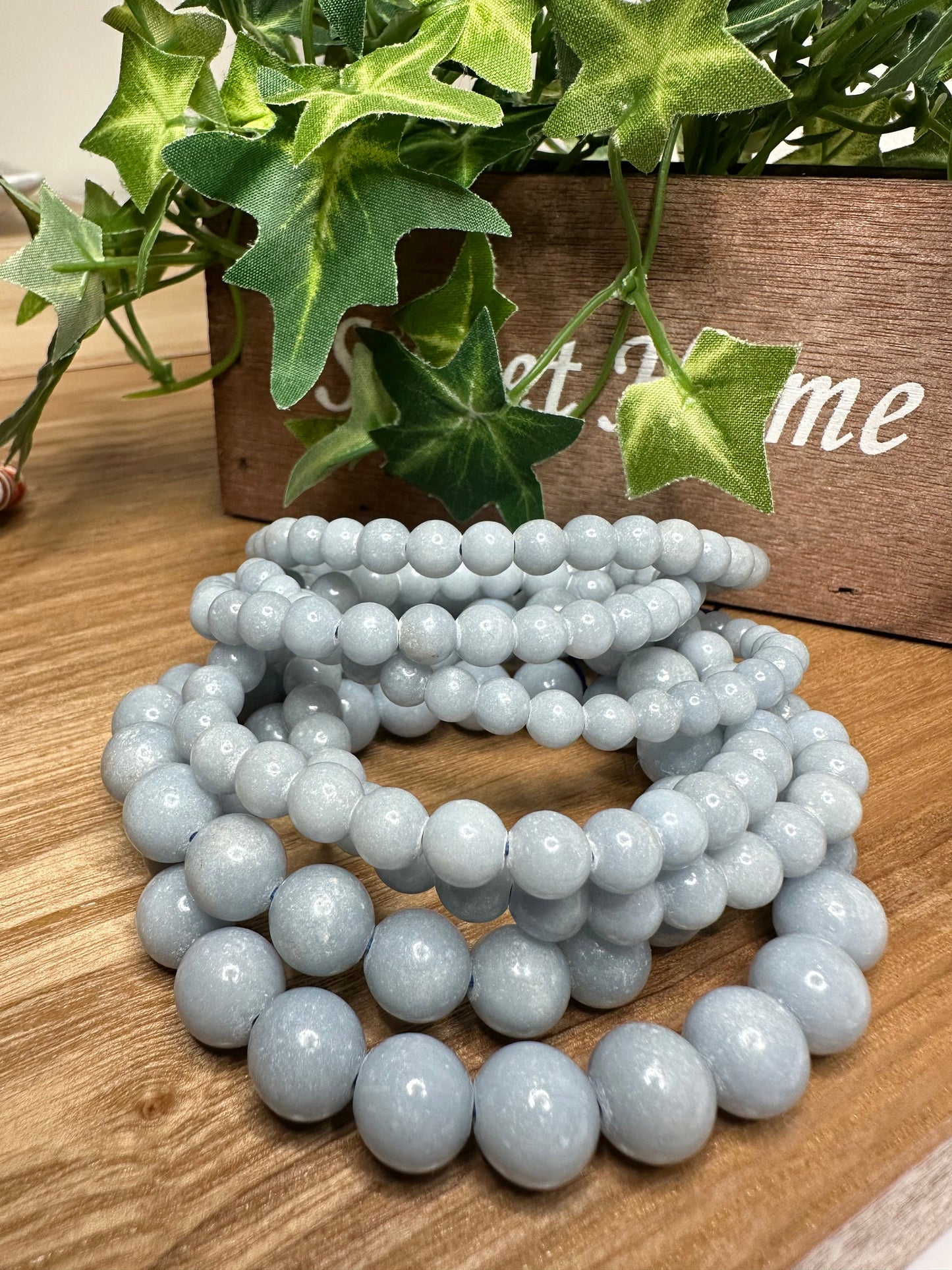Natural Baby Blue Angelite Bracelet 5mm, 6mm, 7mm, 9mm and 10mm for Calming, Angelic Communication and Courage