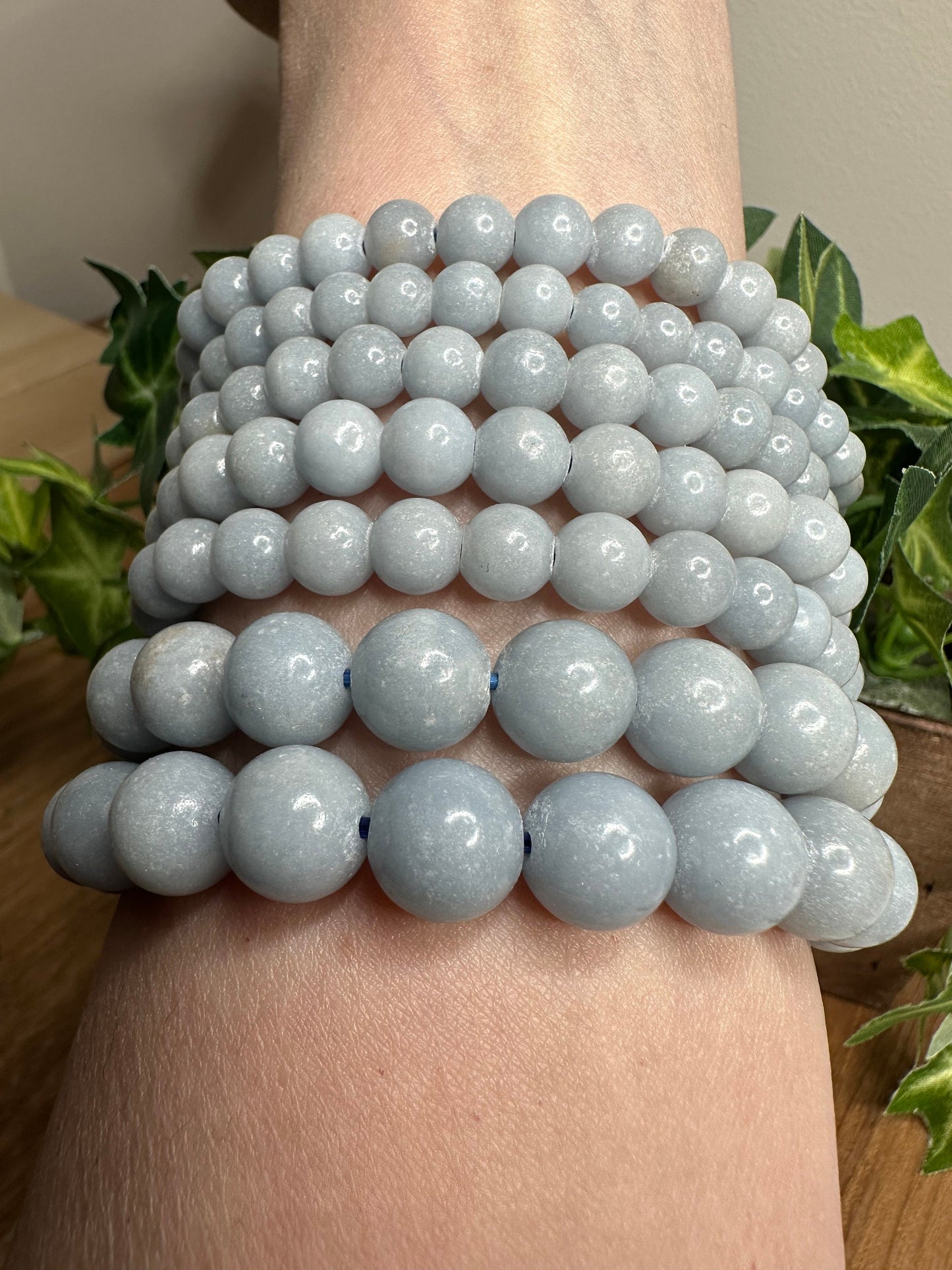 Natural Baby Blue Angelite Bracelet 5mm, 6mm, 7mm, 9mm and 10mm for Calming, Angelic Communication and Courage