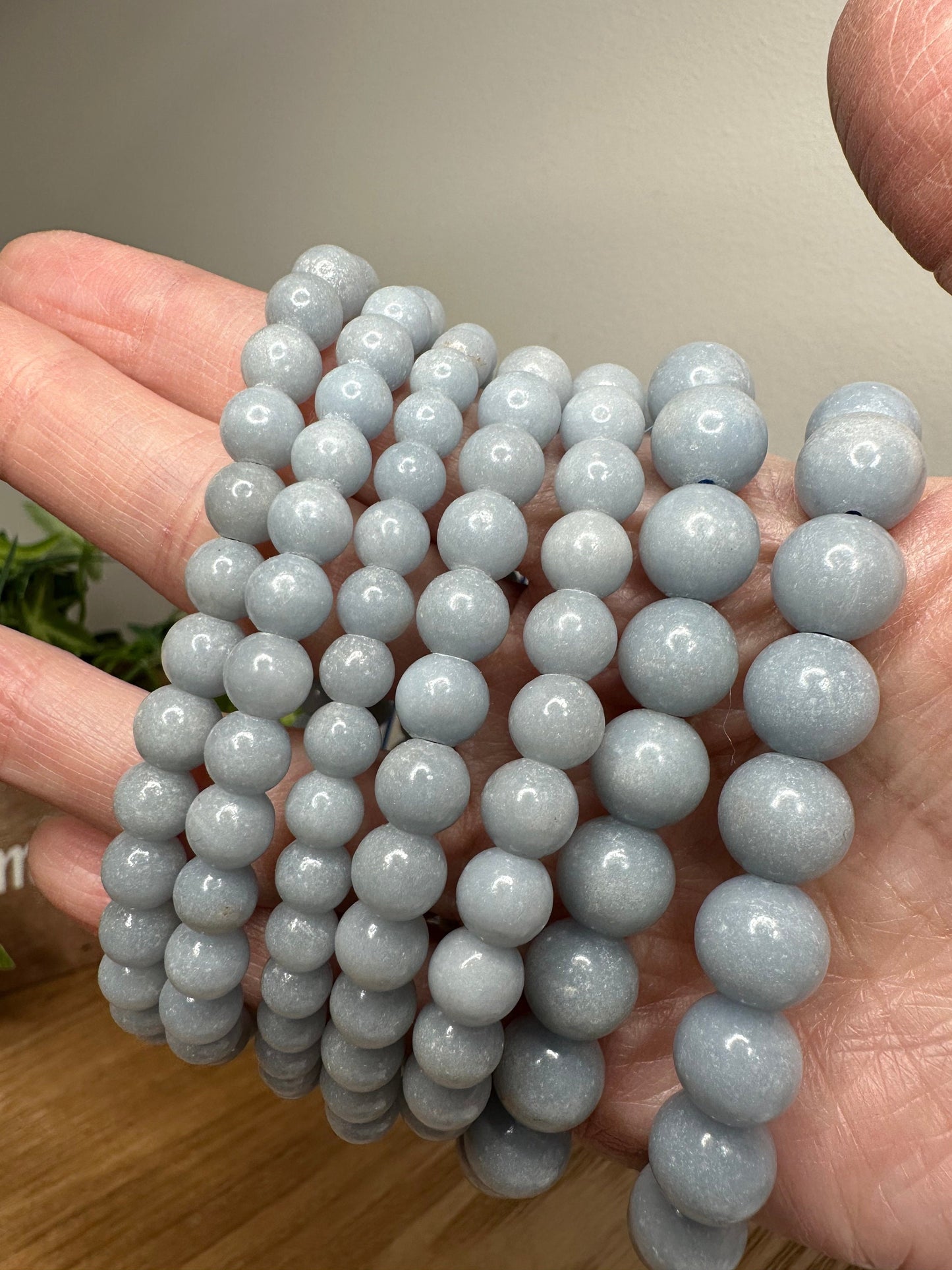 Natural Baby Blue Angelite Bracelet 5mm, 6mm, 7mm, 9mm and 10mm for Calming, Angelic Communication and Courage