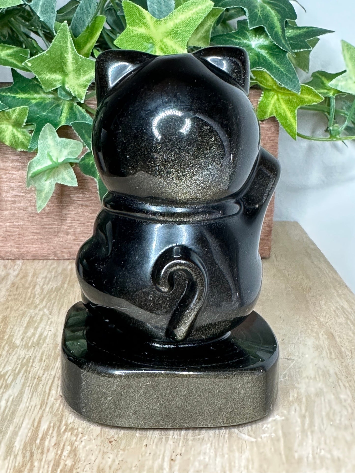 Beautiful Golden Obsidian 87mm Height Lucky Cat for Creativity, Empowerment, Purification and Purpose