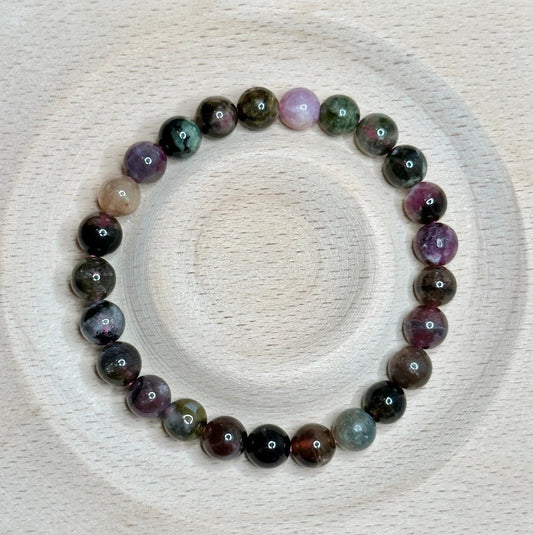 Natural Healing Rainbow Tourmaline 5mm-8mm Bracelet for Nurturing, Anxiety Relief, Enlightenment and Love & Relationships