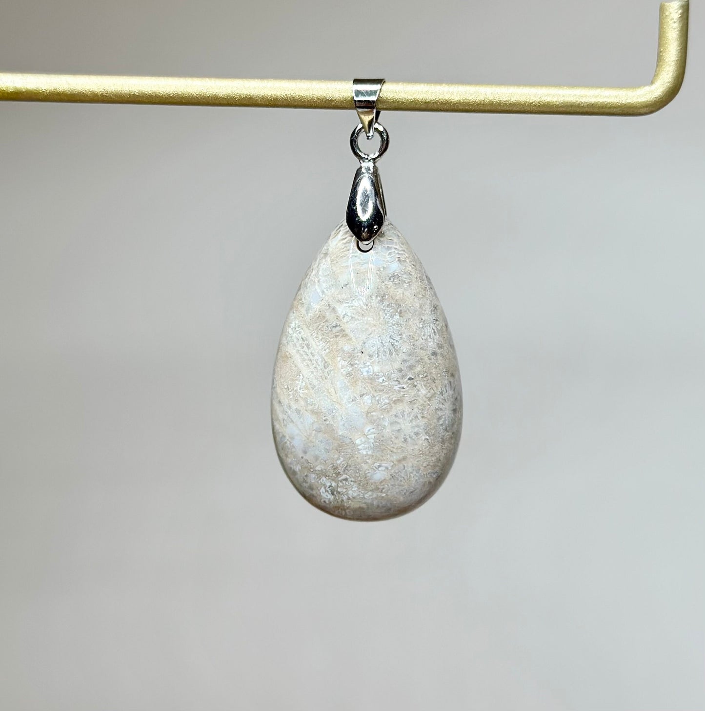 Fossil Coral Teardrop Pendant - Gemstone Pendant - Cabochon Pendant - 925 Silver Pendant - Fossilized coral pendant - For Her - For Mother