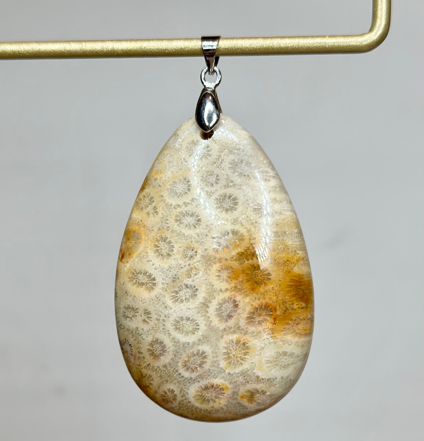 Fossil Coral Teardrop Pendant - Gemstone Pendant - Cabochon Pendant - 925 Silver Pendant - Fossilized coral pendant - For Her - For Mother