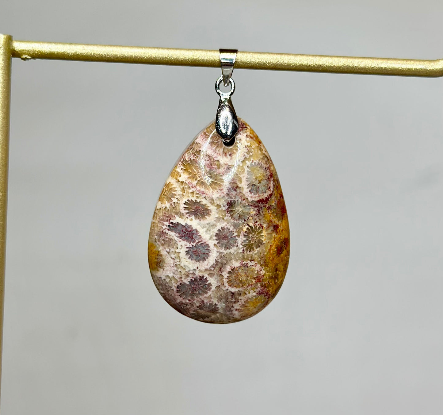 Fossil Coral Teardrop Pendant - Gemstone Pendant - Cabochon Pendant - 925 Silver Pendant - Fossilized coral pendant - For Her - For Mother