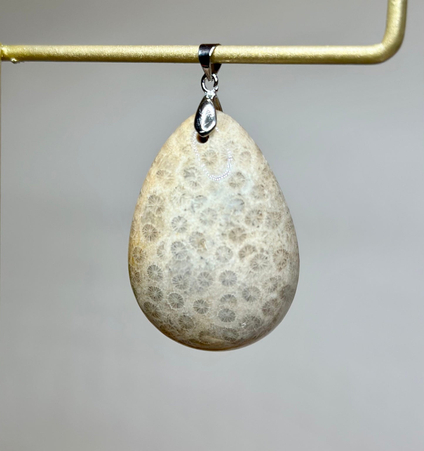 Fossil Coral Teardrop Pendant - Gemstone Pendant - Cabochon Pendant - 925 Silver Pendant - Fossilized coral pendant - For Her - For Mother